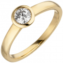 Damen Ring 585 Gold Gelbgold 1 Diamant Brillant 0,15 ct. Diamantring Solitär - 54mm