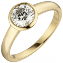Damen Ring 585 Gold Gelbgold 1 Diamant Brillant 1,0 ct. Diamantring Solitär - 58mm