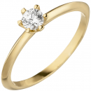 Damen Ring 585 Gold Gelbgold 1 Diamant Brillant 0,15 ct. Diamantring Solitär - 56mm