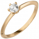 Damen Ring 585 Gold Rotgold 1 Diamant Brillant 0,15 ct. Diamantring Solitär - 52mm