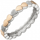 Damen Ring Herz Herzen 925 Sterling Silber bicolor vergoldet Herzring - 56mm