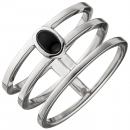 Damen Ring 3-reihig breit 925 Sterling Silber 1 Onyx Silberring Onyxring - 60mm