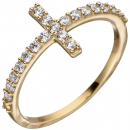 Damen Ring Kreuz 333 Gold Gelbgold 19 Zirkonia Goldring Kreuzring - 50mm