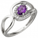 Damen Ring 333 Gold Weißgold 11 Zirkonia 1 Amethyst lila violett Weißgoldring - 50mm
