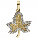Anhänger Blatt 333 Gold Gelbgold bicolor mattiert 35 Zirkonia Goldanhänger
