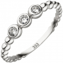 Damen Ring Kugel 333 Gold Weißgold 3 Zirkonia Kugelring Weißgoldring - 50mm