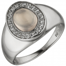 Damen Ring 925 Sterling Silber 1 Rosenquarz 22 Zirkonia Silberring - 50mm