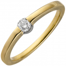 Damen Ring 585 Gold Gelbgold 1 Diamant Brillant 0,15ct. Diamantring - 54mm