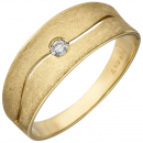 Damen Ring 585 Gold Gelbgold eismatt 1 Diamant Brillant 0,06ct. Diamantring - 58mm