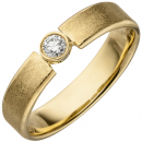 Damen Ring 585 Gold Gelbgold eismatt 1 Diamant Brillant 0,10ct. Diamantring - 54mm