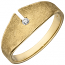 Damen Ring 585 Gold Gelbgold eismatt 1 Diamant Brillant 0,04ct. Diamantring - 58mm