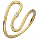 Damen Ring geschlängelt 585 Gold Gelbgold eismatt 1 Diamant Brillant 0,05ct. - 56mm
