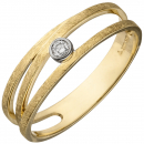 Damen Ring 585 Gold Gelbgold bicolor eismatt 1 Diamant Brillant Diamantring - 58mm