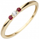 Damen Ring schmal 333 Gold Gelbgold 2 Rubine 1 Zirkonia - 52mm