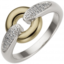 Damen Ring 585 Gold Weißgold Gelbgold bicolor 32 Diamanten Brillanten - 56mm