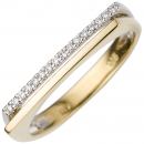 Damen Ring 585 Gold Gelbgold Weißgold bicolor 16 Diamanten Brillanten - 56mm