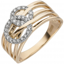 Damen Ring breit 585 Gold Gelbgold 25 Diamanten Brillanten - 56mm