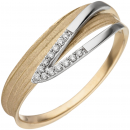 Damen Ring 585 Gelbgold Weißgold bicolor matt 13 Diamanten Brillanten - 58mm