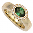 Damen Ring 585 Gold Gelbgold 1 Turmalin grün 28 Diamanten Brillanten Goldring - 56mm