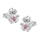 Stecker 9,5x8mm Kinderohrring Mädchen mit Herz Zirkonia pink glänzend Silber 925