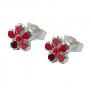 Stecker 6,5mm Kinderohrring Blume rot-lackiert Silber 925