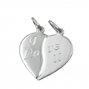 Anhänger 18x17mm Doppelanhänger Herz mit Gravur - I love u - Silber 925