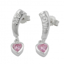 Stecker 20x5mm mit Herz Zirkonia pink und Schriftzug LOVE ME Silber 925