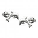 Stecker 10x5mm springender Delfin matt-glänzend rhodiniert Silber 925